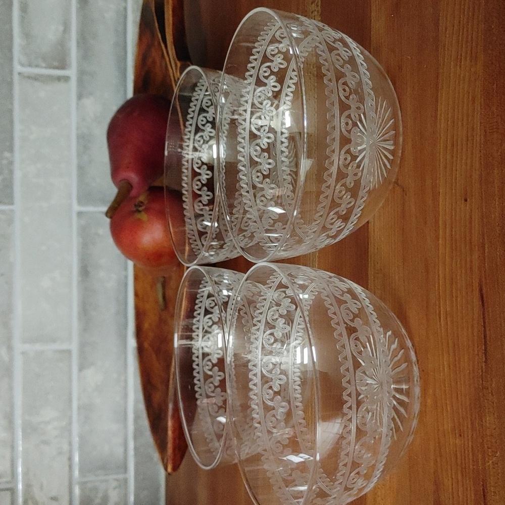 4 Victorian Etched Hand Blown Pressed Glass Bowls